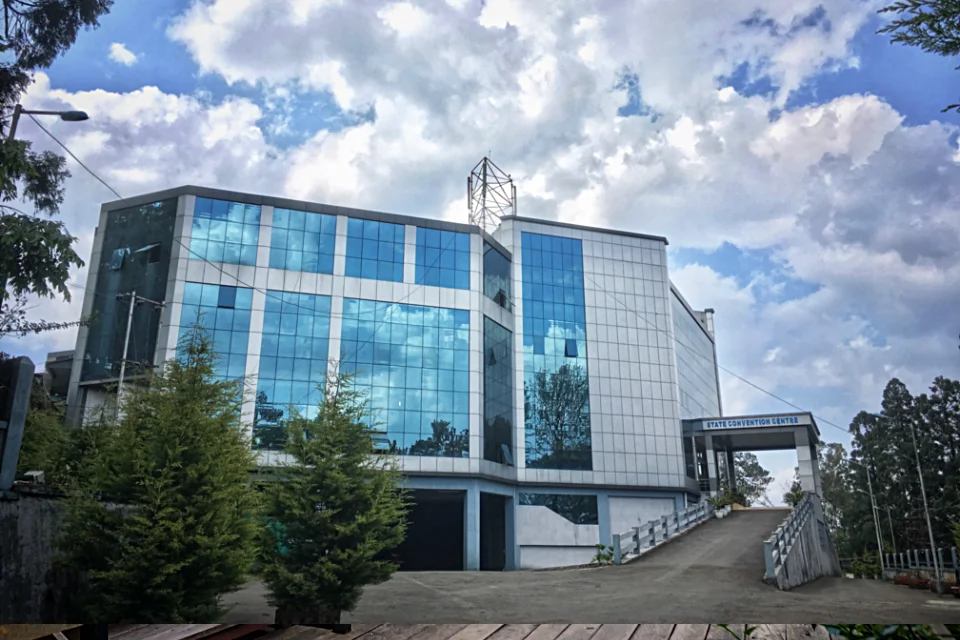 The charming exterior or cozy interior of a boutique hotel in Shillong with traditional decor